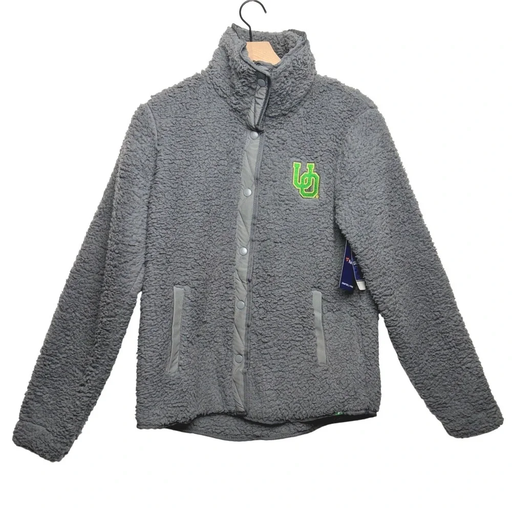 Fanatics Oregon Ducks Sherpa‎ Fleece Jacket Grey Snap Button Mock Neck Small NEW